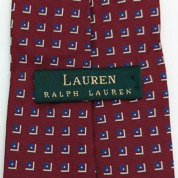Lauren Ralph Lauren Men's Tie Red Blue Geometric 100% Silk - Picture 4 of 7